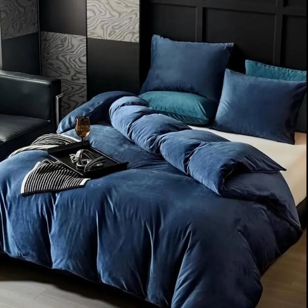 🆕 Blue Velvet Duvet Set Queen Luxury Hotel Vibes Cozy Bedding New With Tags